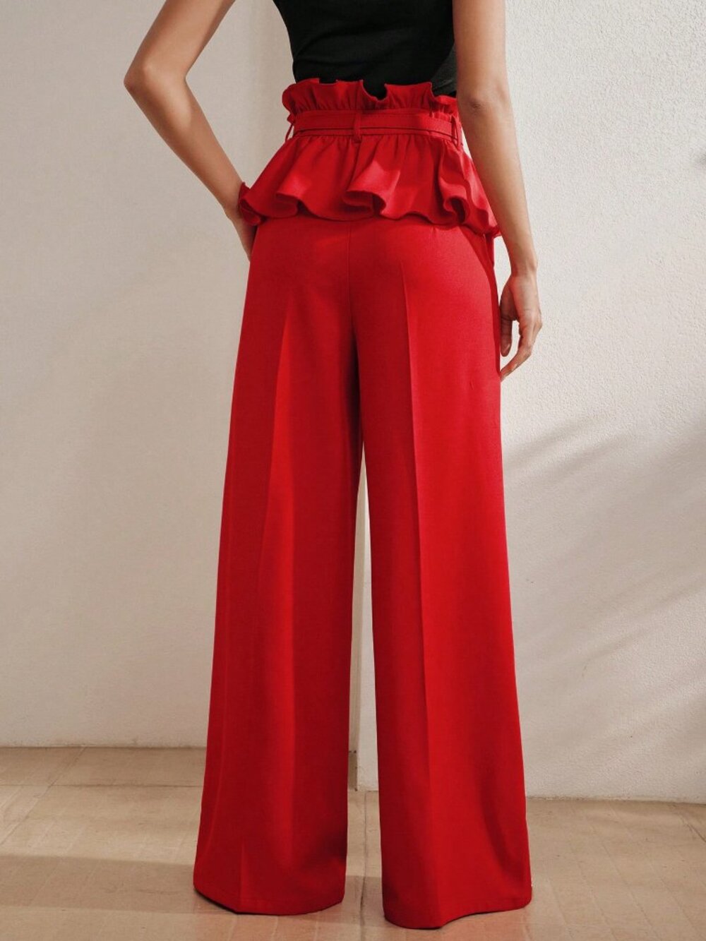 Red elegant Women's High-Waisted Wide Leg Pants - Picture 2 of 7
